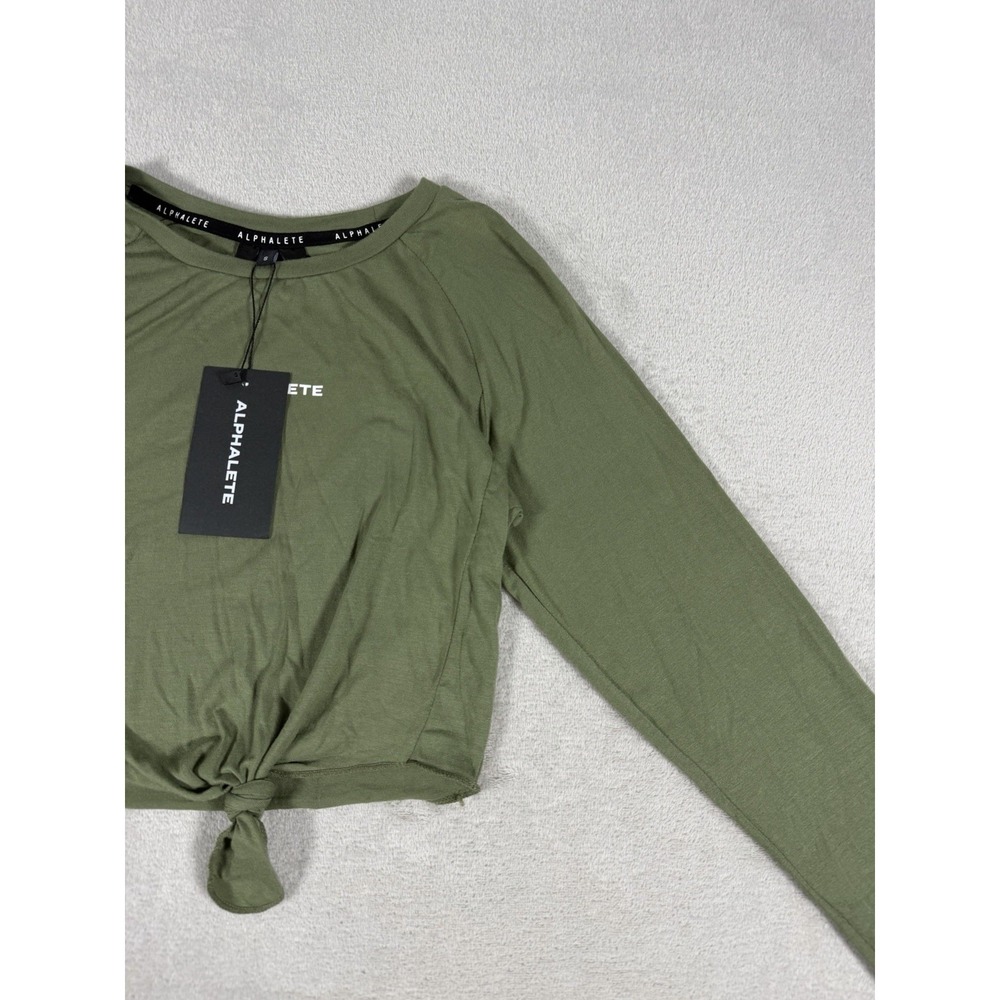 Alphalete Tie Front Crop Top Womens S Olive Green Long Sleeve Athletic - Picture 5 of 16